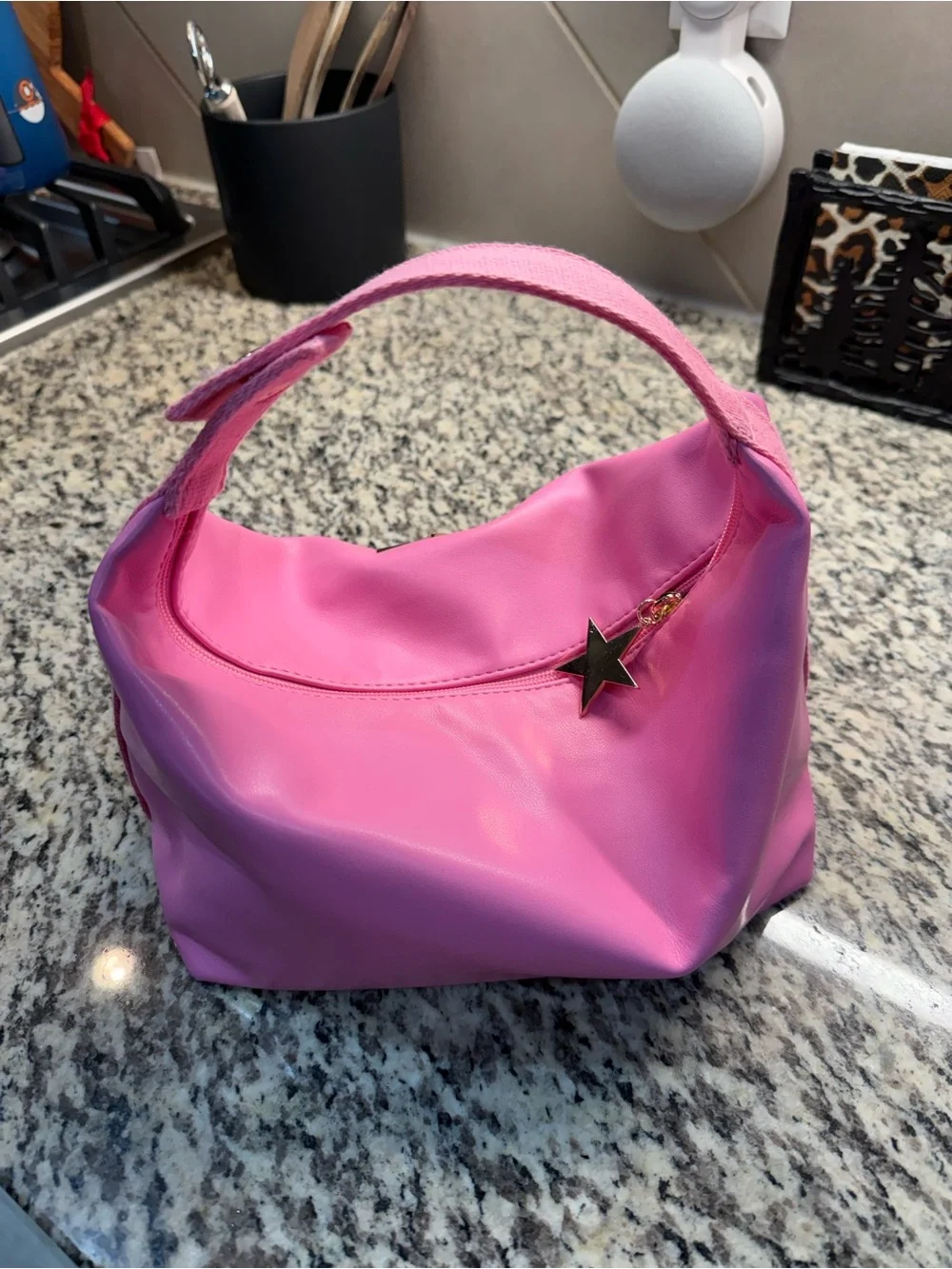 Jeffree Star Pink Cosmetic Handle Bag with Gold Star Accent